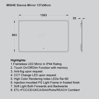 Miroir de salle de bain moderne anti-buée avec écran tactile NewThingLine 137x83cm |   Miroir lumineux sans cadre, mural, pour la salle de bain