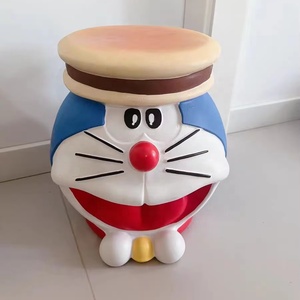 Taburete de resina azul inspirado en <span class=keywords><strong>Doraemon</strong></span> con sombrero de moño de cobre-Otomano de personaje de anime para dormitorio de niños y decoración coleccionable - Product Image 1