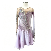 Robe de patinage artistique pour adultes et enfants, dégradé lavande, maille, manches longues, strass, dos en V, costume de patinage pour performance et compétition
