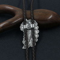 Westliche Pfauenfeder-Bolo-Krawatte aus Kunstleder mit geflochtenem Seil, Vintage-Zinklegierung und Opalstein-Bolo-Halskette für Herren und Damen