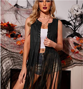 Vintage Ethnic <strong>Tassel</strong> Fringe Suede Midi Sleeveless <strong>Vest</strong> Jacket Cowgirl Western Clothing Veste Femme