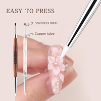 Stylo de sculpture pour nail art en silicone et acier de luxe, double tête, pour peinture florale 3D, manche en bois, multifonctionnel, pour gel et vernis.
