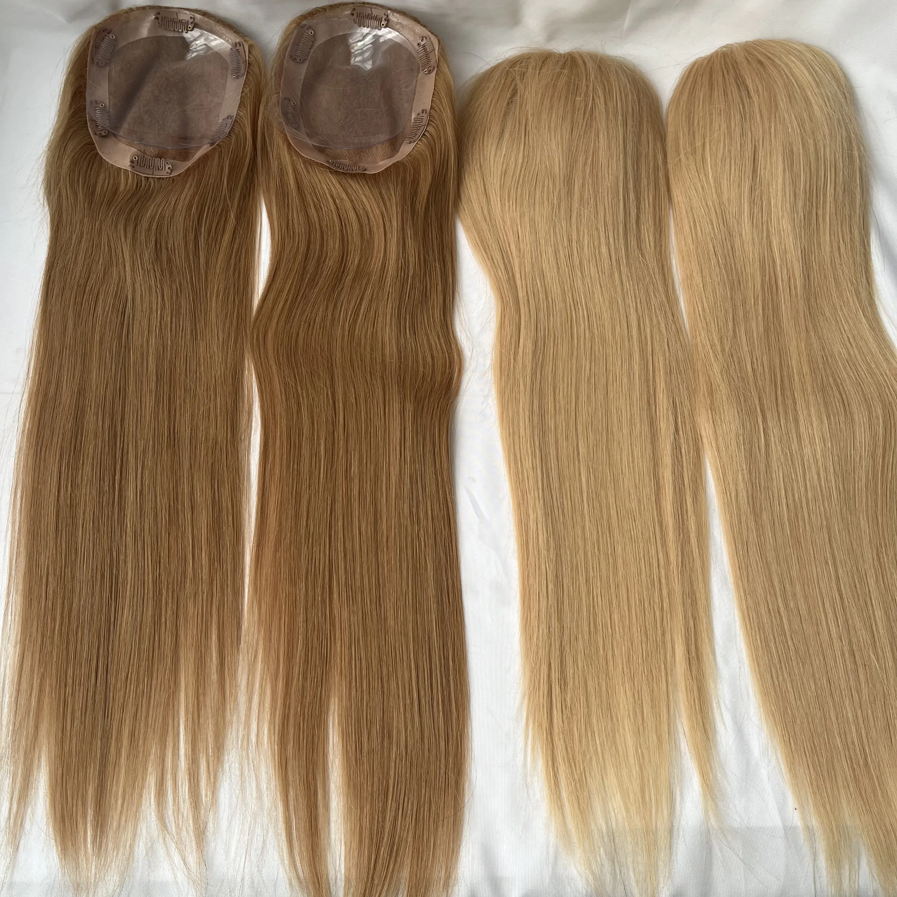 Base mono para cabelos brasileiros, cabelo mono alinhado de cutículas virgem real para mulheres, peça de cabelo humano com clipes