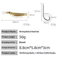 Lot de 50 leurres souples en PVC en forme de crevettes, lumineux la nuit, avec hameçons – Appâts artificiels en gros pour l'exportation
