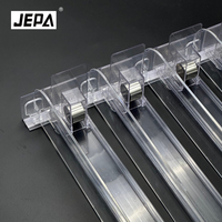 Poussoir d'étagère automatique transparent PS JEPA JL-2-001, conception multi-voies, installation facile, caractéristiques gain de place, supermarché