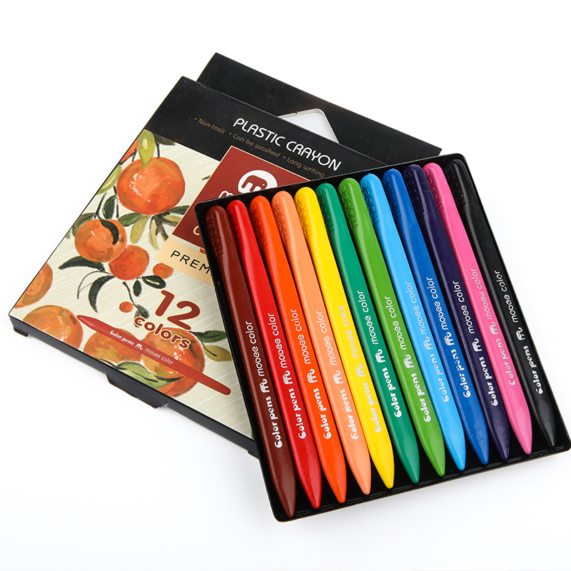 Personalizado multi cor crayons 12 cores antiaderente crianças arte lavável giz de cera fácil de limpar pintura plástico crayon set