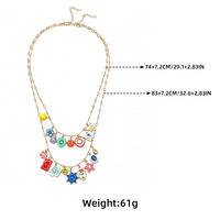 Collier superposé bohème avec breloque en émail, plaqué or 18 carats, pendentif multicolore peint à la main, double chaîne, bijoux en gros