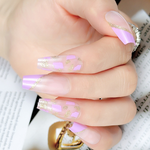 Ongles artificiels de luxe de créateur, 24 pièces par boîte, longue tenue, style européen et américain, roses, forme ballerine - Product Image 4