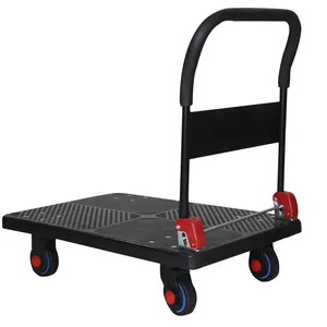 Lipat hitam 4 roda bisu 300kg kapasitas kereta dorong plastik Flatbed Platform tangan Dolly troli