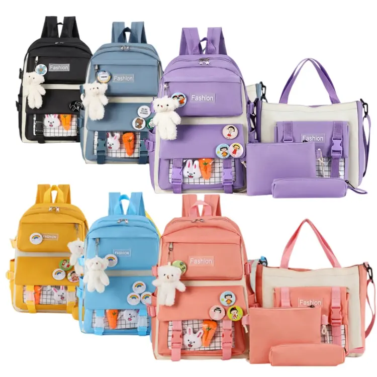 Hot selling 4piece set Cute bag hiking school backpacks trend school bags for teenagers middle book bagpack school