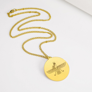 Myshape Vintage Collier Farvahar en acier inoxydable Pendentif zoroastrien Ahura Mazda Bijoux religieux avec chaîne à maillons pour les fêtes - Product Image 3