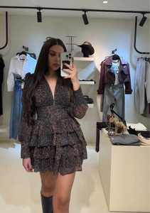 Abito <span class=keywords><strong>corto</strong></span> pizzicato in vita retrò con stampa leopardata in stile 2025 primaverile da donna - Product Image 5