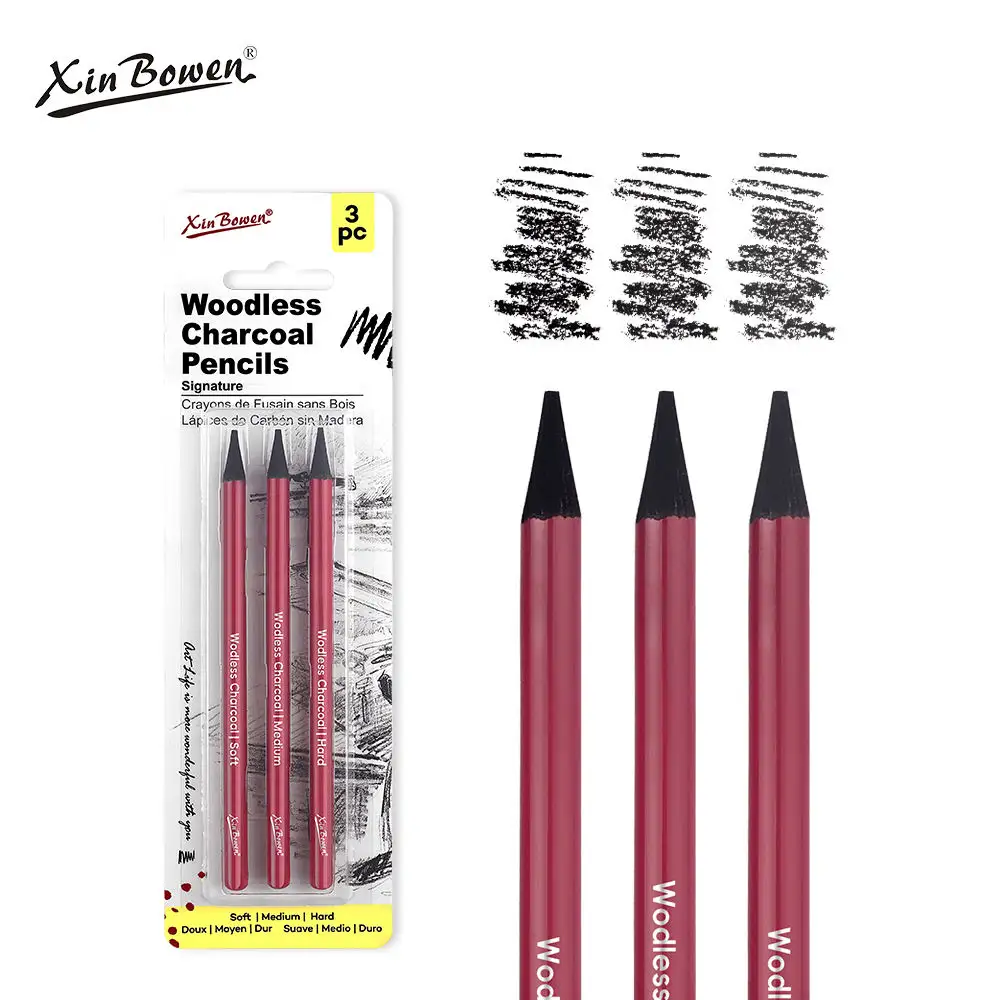 Xin Bowen New Tide 3-teiliges Skizzier-Stift-Carbon-Schreibstift Holzkohle-Skizzier-Stift-Set