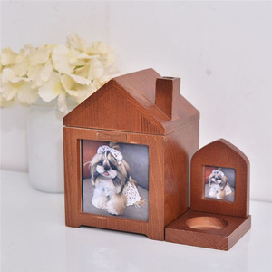 Pet anıt Urn kutusu ahşap ev şekli ve mumluk evcil hayvan vazosu kişiselleştirilmiş fotoğraf çerçevesi ile köpek kedi külleri için - Product Image 3