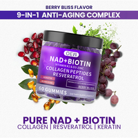 NAD + Resvératrol Berberine Biotine Gummy Collagen Kératine Zinc Vitamine K2 D3 Gommes pour la santé des cheveux et des ongles
