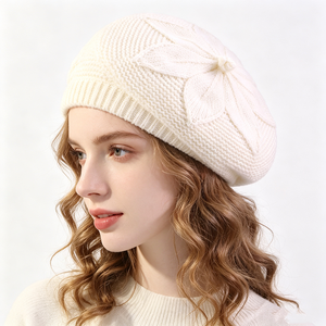 Béret en crochet doux et décontracté pour <span class=keywords><strong>femme</strong></span>, style français, chaud et confortable pour l'hiver et l'automne, bonnet d'<span class=keywords><strong>artiste</strong></span> <span class=keywords><strong>peintre</strong></span> - Product Image 2