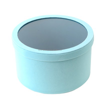 Grande boîte cadeau ronde de 12 pouces en carton avec couvercle transparent doux au toucher, revêtement UV, gaufrage, laminage mat, matériaux recyclés, cadre photo