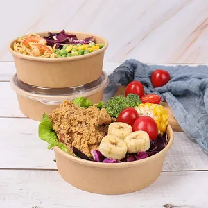 Imballaggio alimentare personalizzato ecologico contenitore per alimenti in carta Kraft biodegradabile da asporto insalatiera in carta