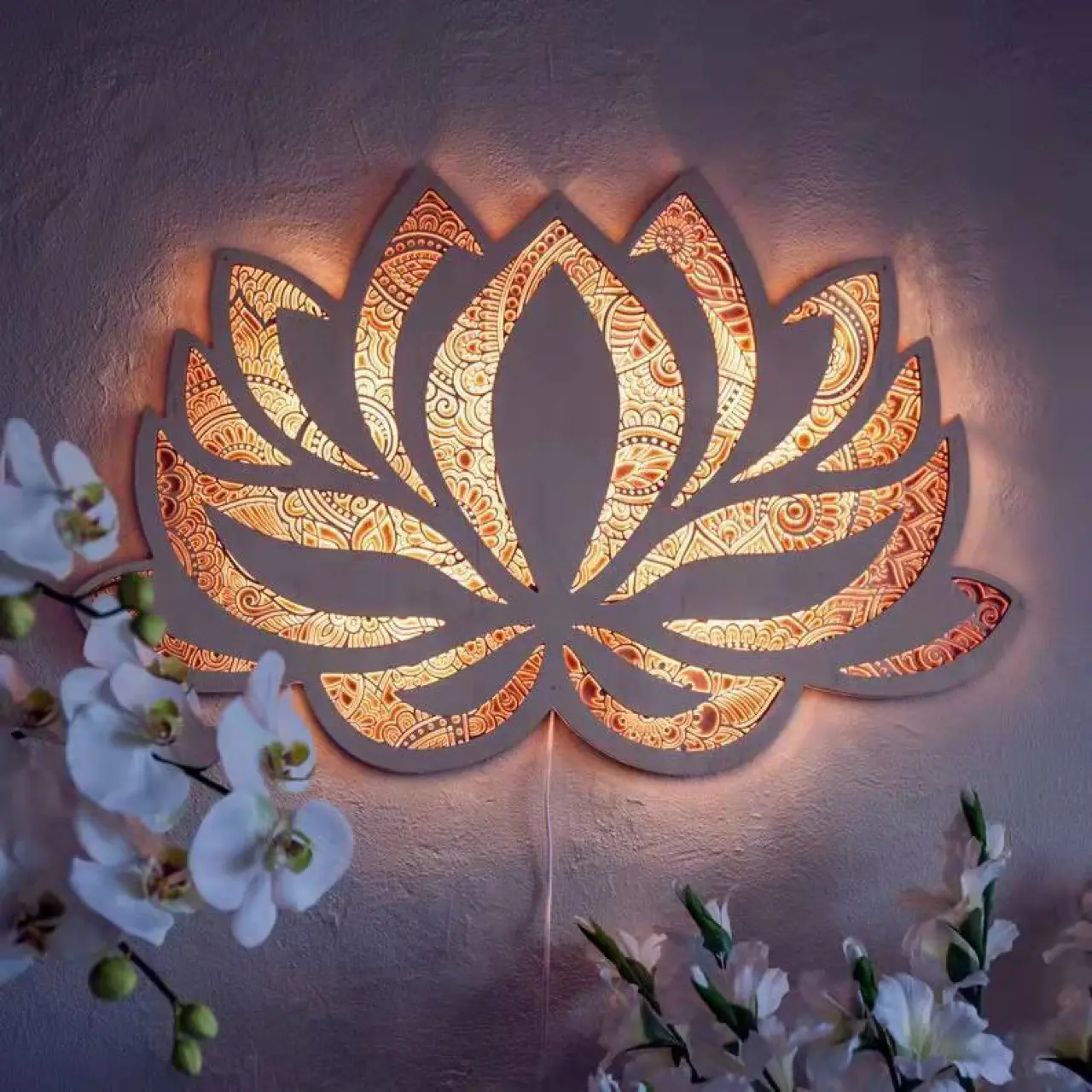 Lotus Flower Light Mandala Yoga Room Art Decorative Ornaments lotus Mandala Hanging Night Wall Light for home