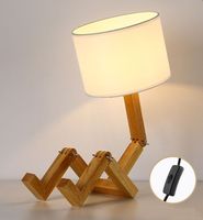 Lampe de table LED électrique créative en tissu de style nordique avec batterie, design moderne en bois pour chambre à coucher, veilleuse, décoration intérieure, cadeau