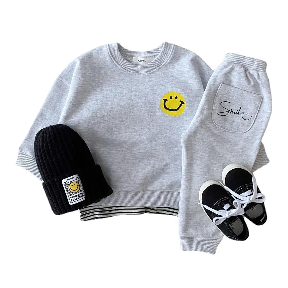 Newborn Baby Boys Girl Causal Clothes Sets Long Sleeve Smile T Shirts Baby Clothes Set