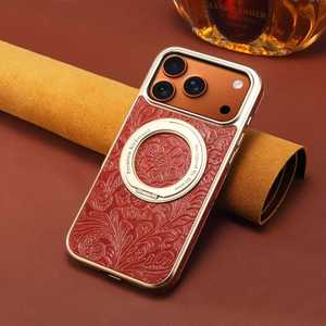Étui de téléphone vintage de luxe en cuir véritable <span class=keywords><strong>pour</strong></span> <span class=keywords><strong>iPhone</strong></span> 17 Pro Max avec support magnétique électroplaqué, antichoc, sac OPP de protection - Product Image 4