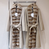 Manteau trench en cachemire pour femmes avec ceinture et col en fourrure véritable, motif uni, respirant, en laine de mouton, pour l'hiver