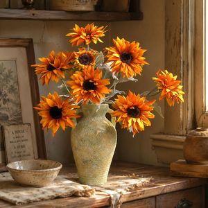 Bouquet de tournesols artificiels Yihua Floral Art, fleurs en soie orange, style Wabi Sabi, décoration intérieure - Product Image 2