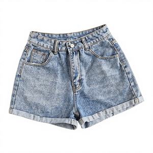 Shorts de Mezclilla Versátiles para Mujer, Cintura Alta, Corte Recto, Lavado a la Piedra, Casuales de Verano, Transpirables, Corte Regular, con Botones, Tallas L, XL, XXL - Product Image 1