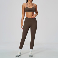 Ensemble 2 pièces TZ2588-3 pour femme : Soutien-gorge de sport dos nu color block et Legging de yoga taille haute croisée très extensible pour l'entraînement, la gym et le fitness