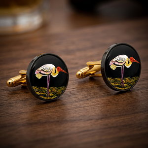 Gemelos de Cigüeña en Esmalte Negro, Pintados a Mano, en Tono Dorado, de Latón, para Fiestas Formales, para Hombre - Product Image 5