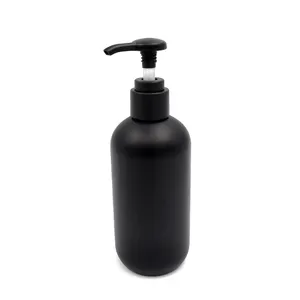 Botol sampo bulat boston plastik hitam injeksi matte dengan pompa lotion kunci putar 250ml produsen