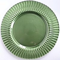 Assiette de présentation ronde en verre cannelé vert olive de 13 pouces, gaufrée, pour la décoration de table à la maison, dans les hôtels, lors de mariages et de banquets