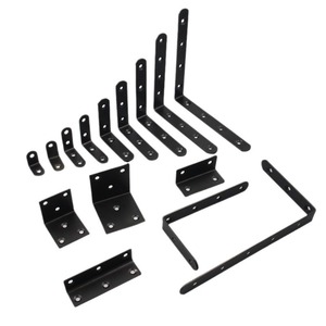 Support d'angle en acier inoxydable noir en forme de L pour étagère, connecteur de quincaillerie de meuble, ensemble de supports de montage - Product Image 1