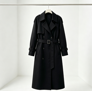 Nuovo Arrivo: Cappotto <span class=keywords><strong>Trench</strong></span> da <span class=keywords><strong>Donna</strong></span> a Doppio Petto, Lungo e Oversize con Cintura, Lunghezza Metà Polpaccio, <span class=keywords><strong>Beige</strong></span> Crema, per Autunno e Inverno - Product Image 4