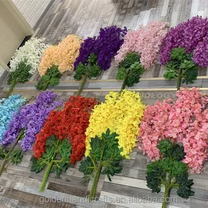 Wisteria ผ้าไหมเทียม QSLH-A011,ดอกไม้แขวน Wisteria 10สีแขวนเพดานสวนดอกไม้สำหรับงานแต่งงานและงานเลี้ยง