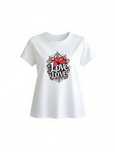 Camiseta con estampado de corazón para mujer, manga corta, cuello redondo, 100% algodón, corte holgado, informal, para el día de San Valentín, S-4XL - Product Image 1
