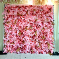 Panneau de fond floral DKB 8ft x 8ft bleu 3D 5D en tissu enroulable, mur de fleurs artificielles en soie rose pour décoration de fond de mariage