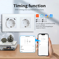 Prise murale intelligente double Tuya WiFi EU 16A avec ports USB A+C, contrôle vocal et à distance via application, surveillance de la consommation électrique domestique IP21