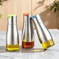 Distributeur d'huile en verre enveloppé d'acier inoxydable de 320 ml, sans danger pour les aliments, adapté à toutes les huiles de cuisson comestibles et aux assaisonnements