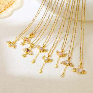 Colliers pendentifs ailes d'ange dorées, pierres précieuses en cristal blanc, violet et rose, breloque étoile et cœur, bijoux élégants <span class=keywords><strong>pour</strong></span> femmes - Product Image 3