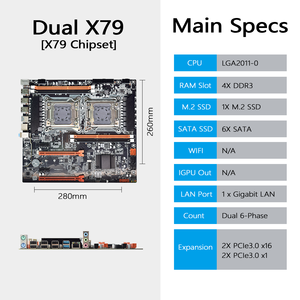 नए x79 डुअल सॉकेट सर्वर मदरबोर्ड किट के साथ 2x इनटेल एक्स 5 2696v2 cppus Ec राम डुअल cpsx - Product Image 3
