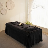 Ensemble de 7 pièces : Jupe de table de massage noire en velours, ensemble de draps de protection et ensemble de serviettes de soin du visage, avec logo personnalisé