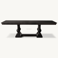 Table à manger opulente en chêne américain style RH, bureau de banquet extensible sur mesure, moulures dentelées de luxe, bois massif imposant