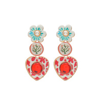 Boucles d'oreilles pendantes imprimées pour femmes, style européen et américain, exagérées, multicouches, florales, en forme de cœur, entièrement serties de diamants