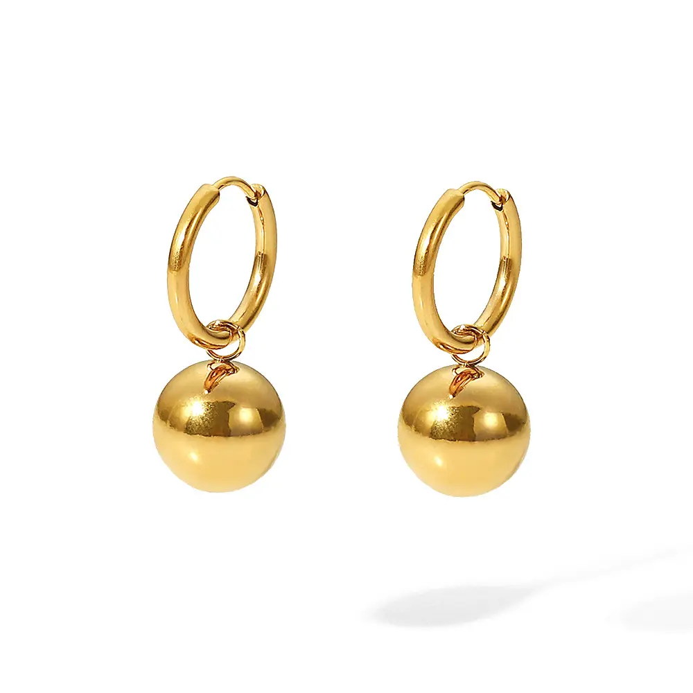 Stainless steel ear ring european and american fashion waterproof gold plated ball drop earrings 18k