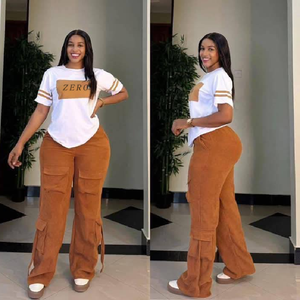 Verfügbar Damen Freizeit 2-Teiliges Set Top und Cordhose Set T-Shirt mit Hosen-Set für den Alltag - Product Image 3