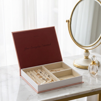 Élégant coffret en lin imitation livre magnétique multi-compartiments pour bagues, colliers, bracelets, perles, décoration de bureau et de maison, estampage à chaud