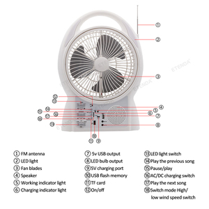 Mô hình gd8029 8 "thông minh năng lượng mặt trời fan-5800mAh, Bluetooth, dual LED, FM Radio, máy nghe nhạc MP3 - Product Image 3