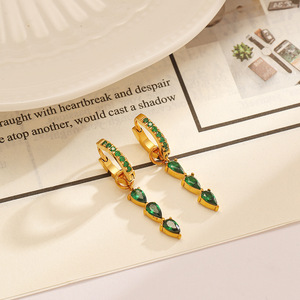 Gold Plated Drop <b>Earrings</b> Green Rhinestone <b>Tassel</b> European Style For Women Party Jewelry - Product Image 3